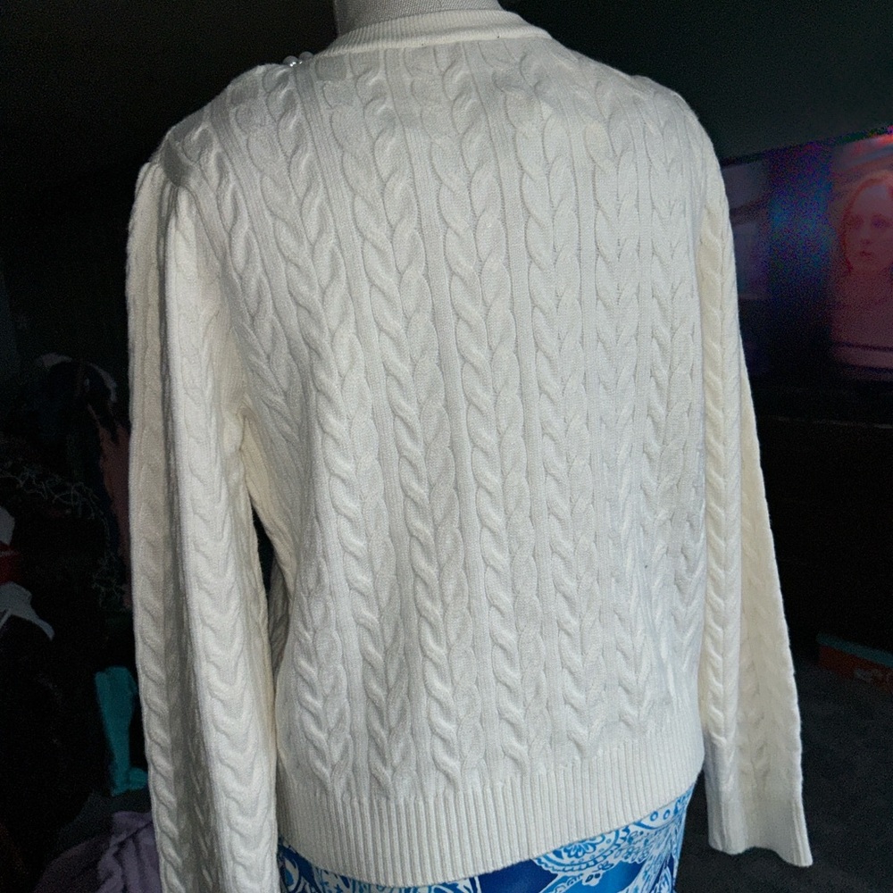 Adrianna Papell Pearl-Button Cream Cable Knit Cardigan Size Medium - Picture 5 of 8